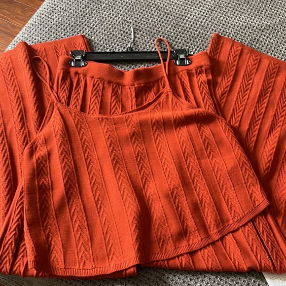 Anthropologie Cable-Knit wide-Leg Pant Set Brick Red - Picture 7 of 12